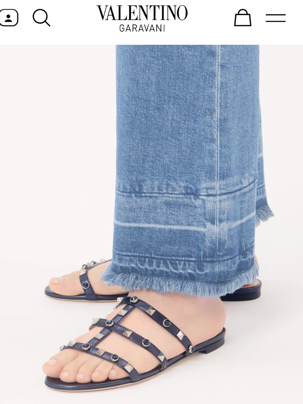 Valentino Garavani Rockstud Slide Sandal In Laminated Nappa With Cabochon navy